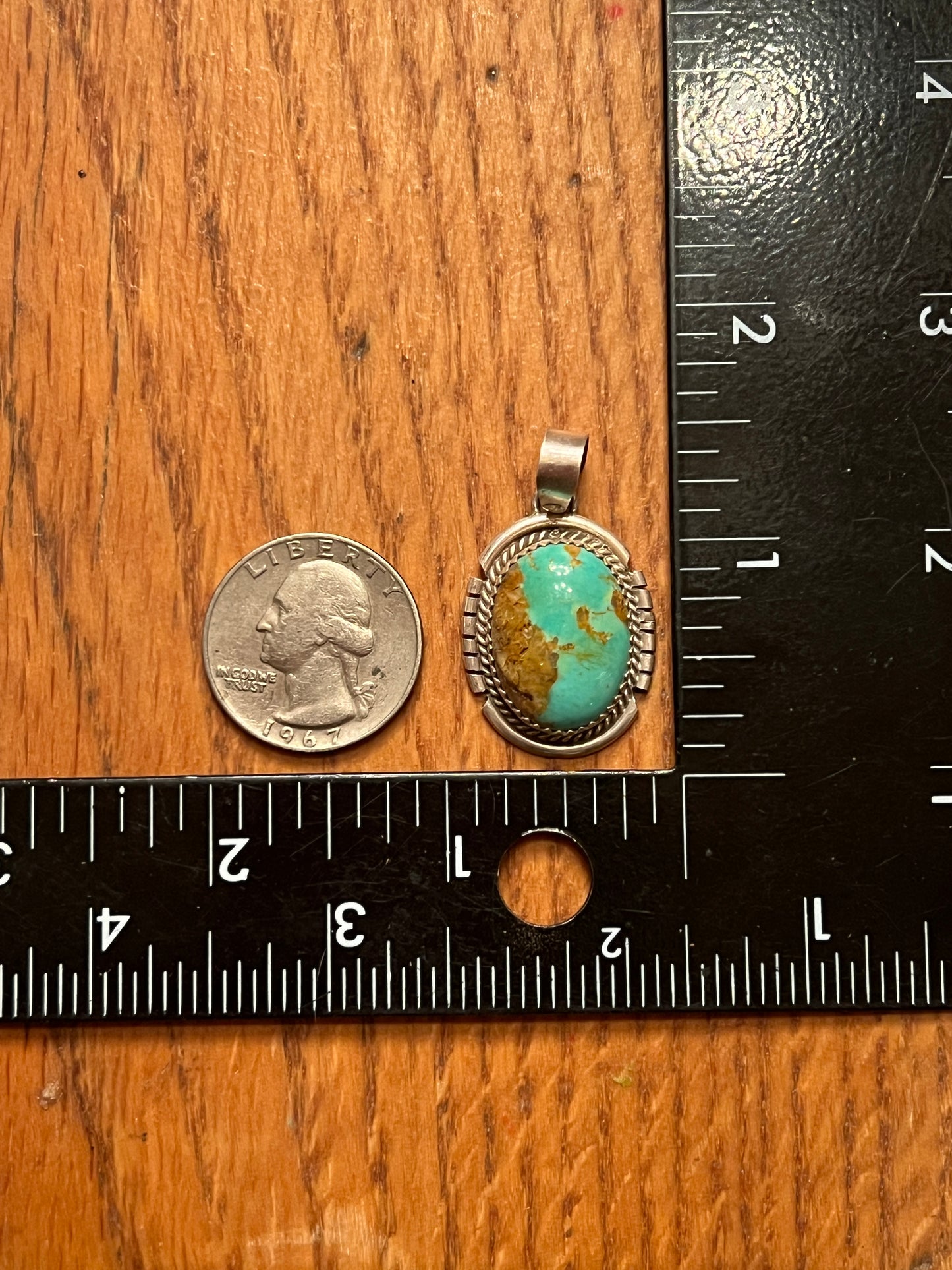 Native American Navajo Sterling Silver Kingman Turquoise Pendant By Freda Martinez