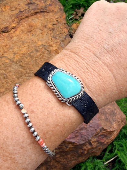 Turquoise and Leather Bracelet