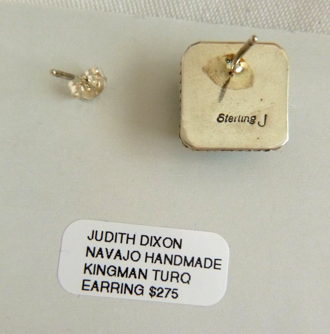 Authentic Native American Navajo Sterling Silver Kingman Turquoise Post Earring's By Judith Dixon