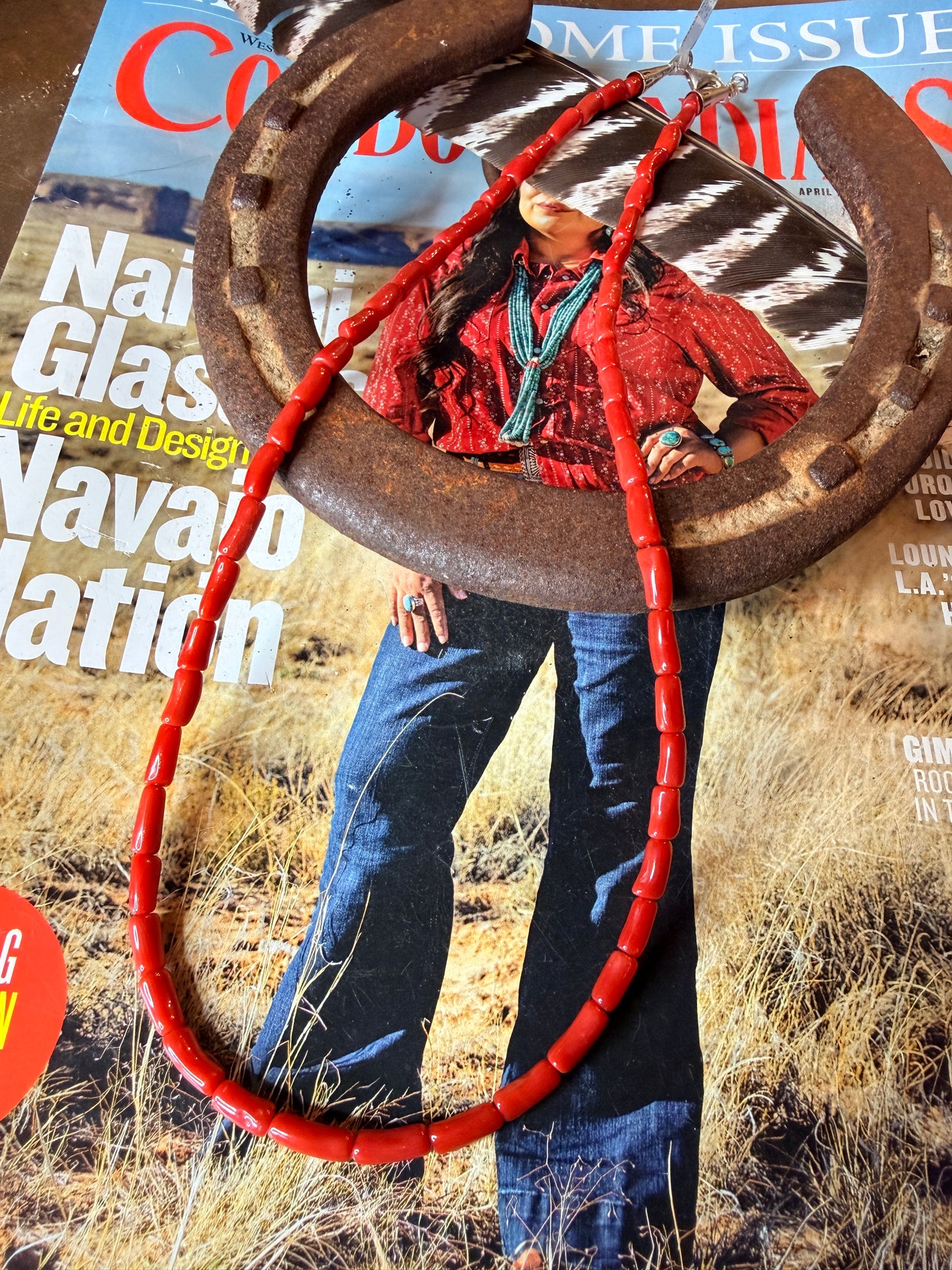 Navajo Handmade Red Coral Necklace 19” length by Theresa Skeets