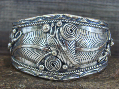 Native American Navajo Sterling Silver Feather Bracelet by Darrell 
Morgan