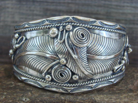 Native American Navajo Sterling Silver Feather Bracelet by Darrell 
Morgan