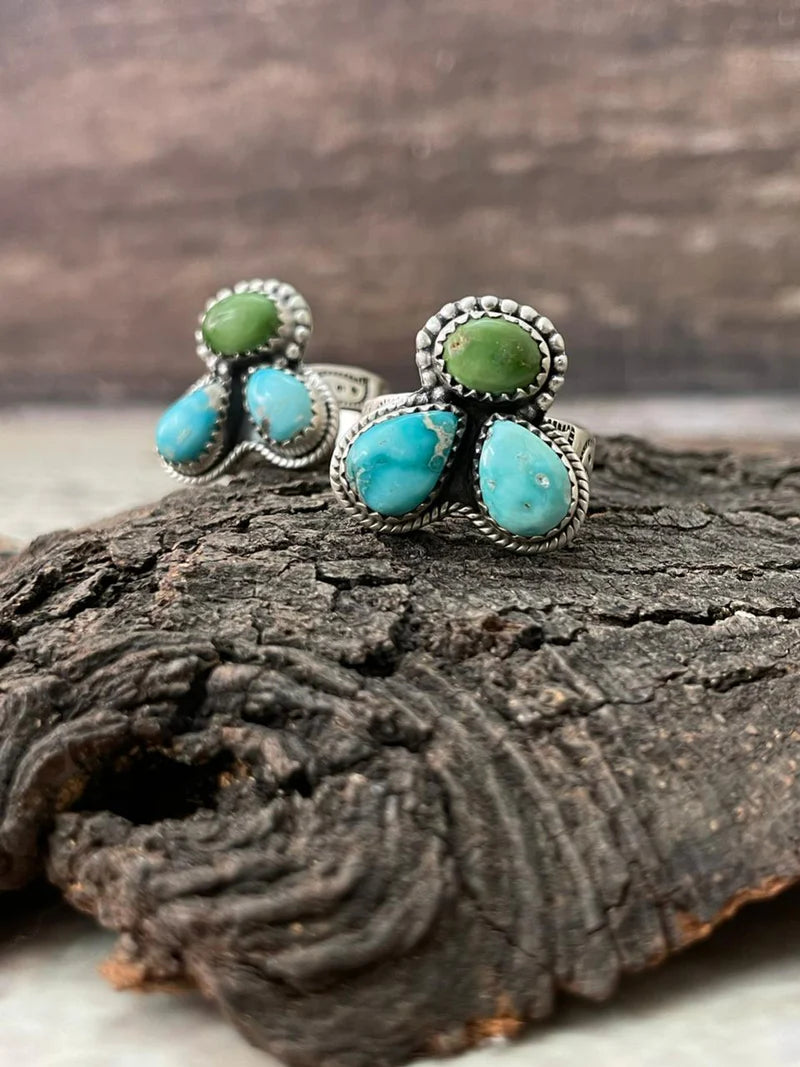 HANDMADE STERLING SILVER SONORAN WITH WHITE TURQUOISE ADJUSTABLE RING
