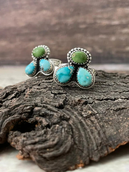 HANDMADE STERLING SILVER SONORAN WITH WHITE TURQUOISE ADJUSTABLE RING