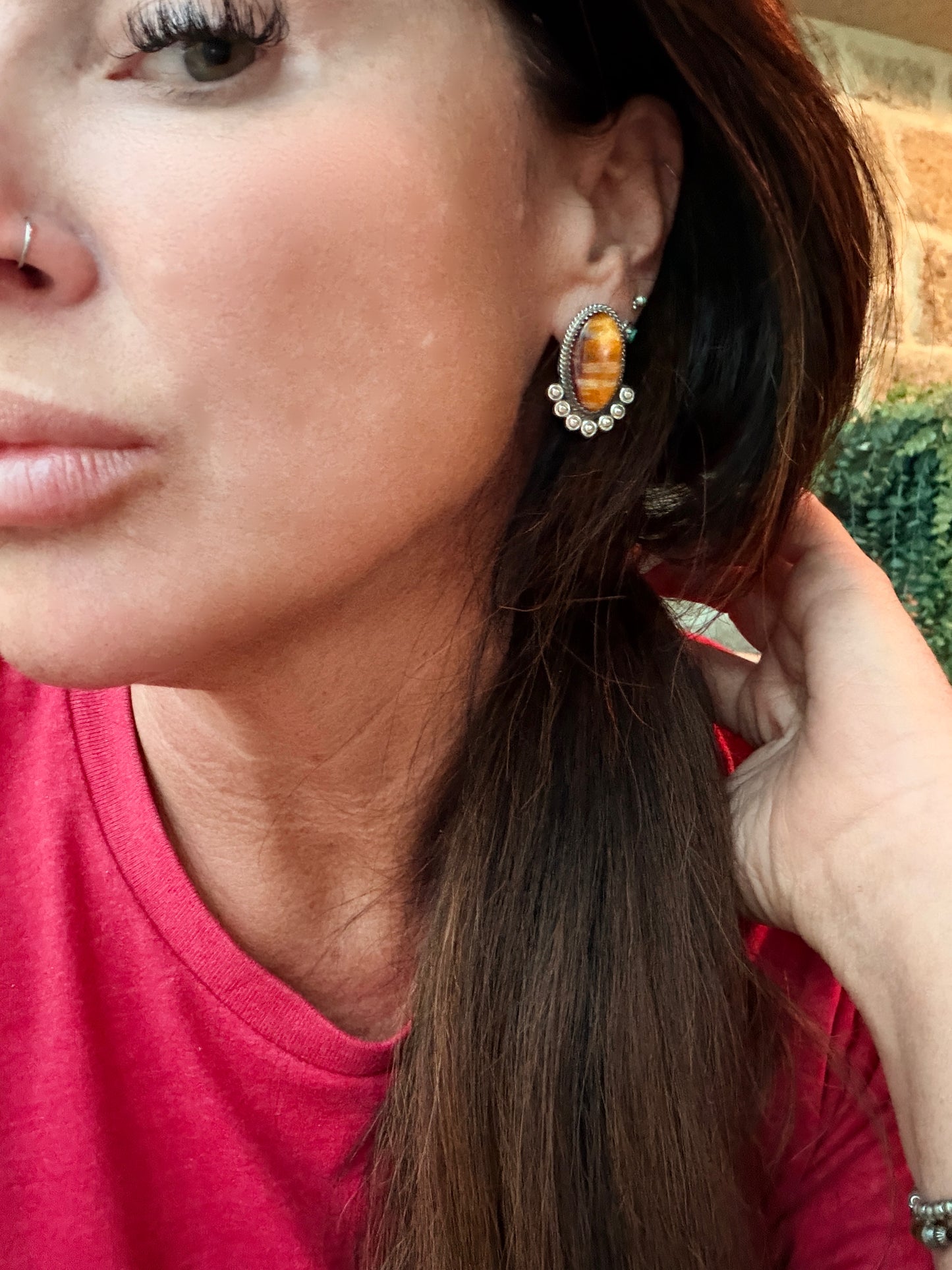 Authentic Phillip Yazzie Navajo Sterling Spiny Oyster Earrings