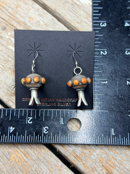 Authentic Orange Spiny Squash Blossom Earrings by Monica Smith