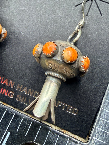 Authentic Orange Spiny Squash Blossom Earrings by Monica Smith