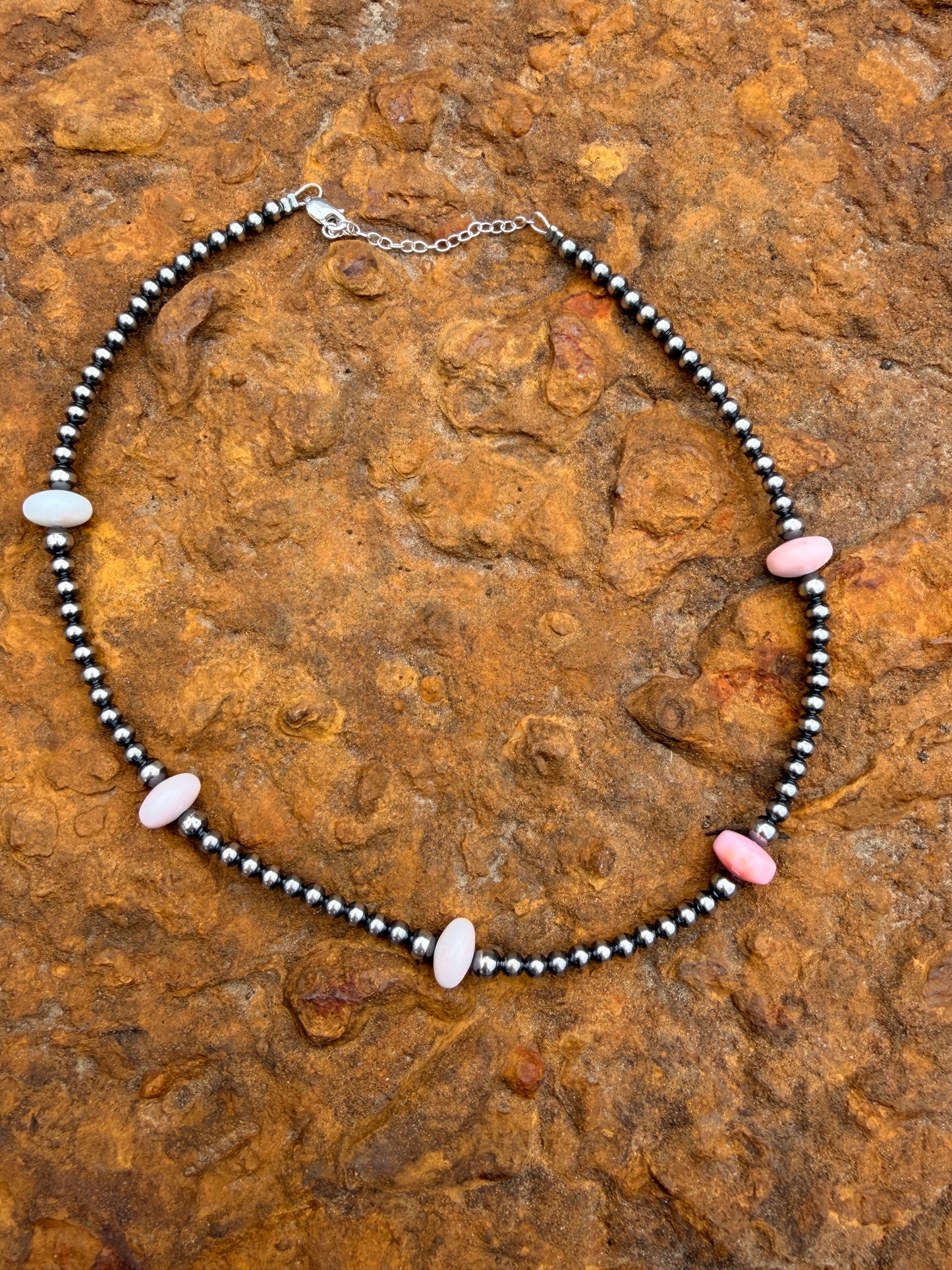 15 Inch Pink Conch Saucer Necklace and Sterling Silver Pearls