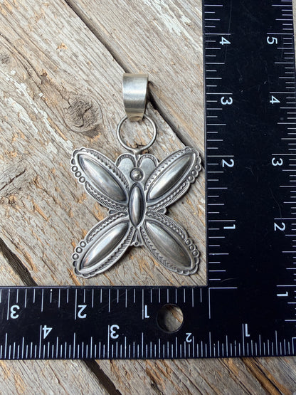 Native Made Large Sterling Silver Butterfly Pendant by Roland Dixson