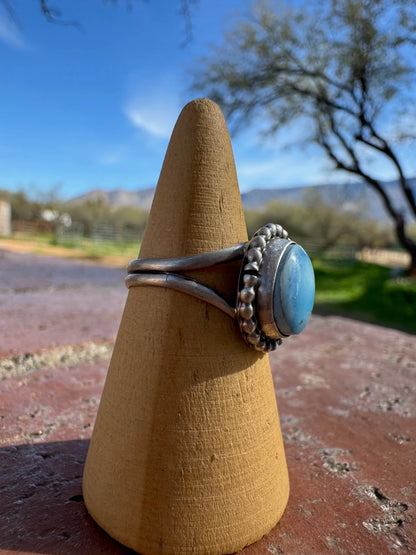 Authentic Navajo Teardrop Golden Hills Turquoise and Sterling Silver Ring, Size 7.25