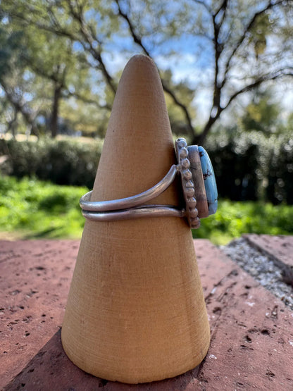 Authentic Navajo Teardrop Golden Hills Turquoise and Sterling Silver Ring, Size 7.25