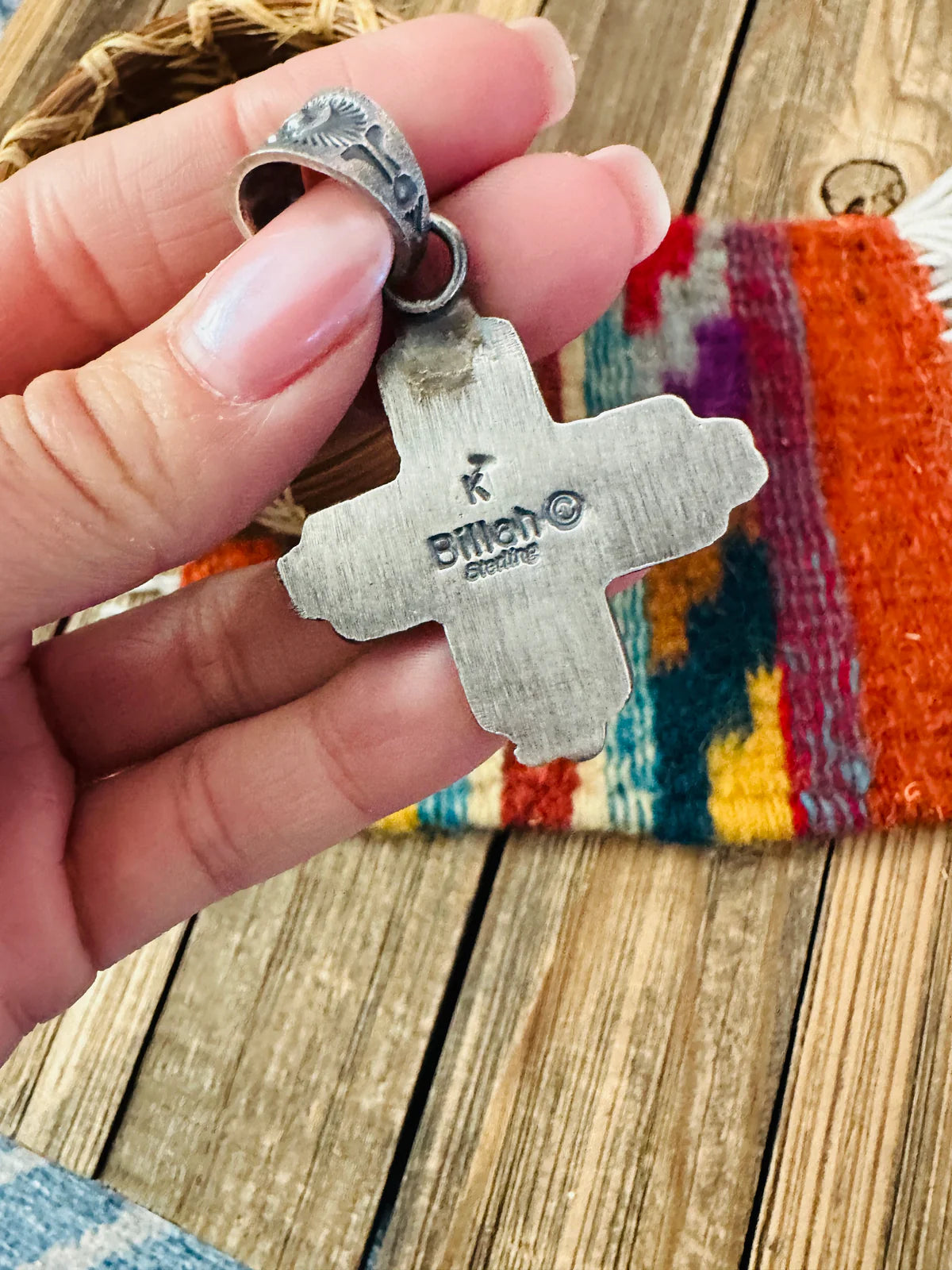 Authentic Navajo Golden Hills Turquoise and Sterling Silver Zia Cross Pendant by Kevin Billah