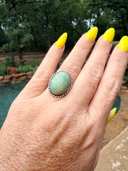 Native American Royston Dome Turquoise Sterling Silver Ring Size 6