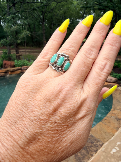 Handmade Native American Kingman Turquoise Sterling Silver Ring Size 6.5