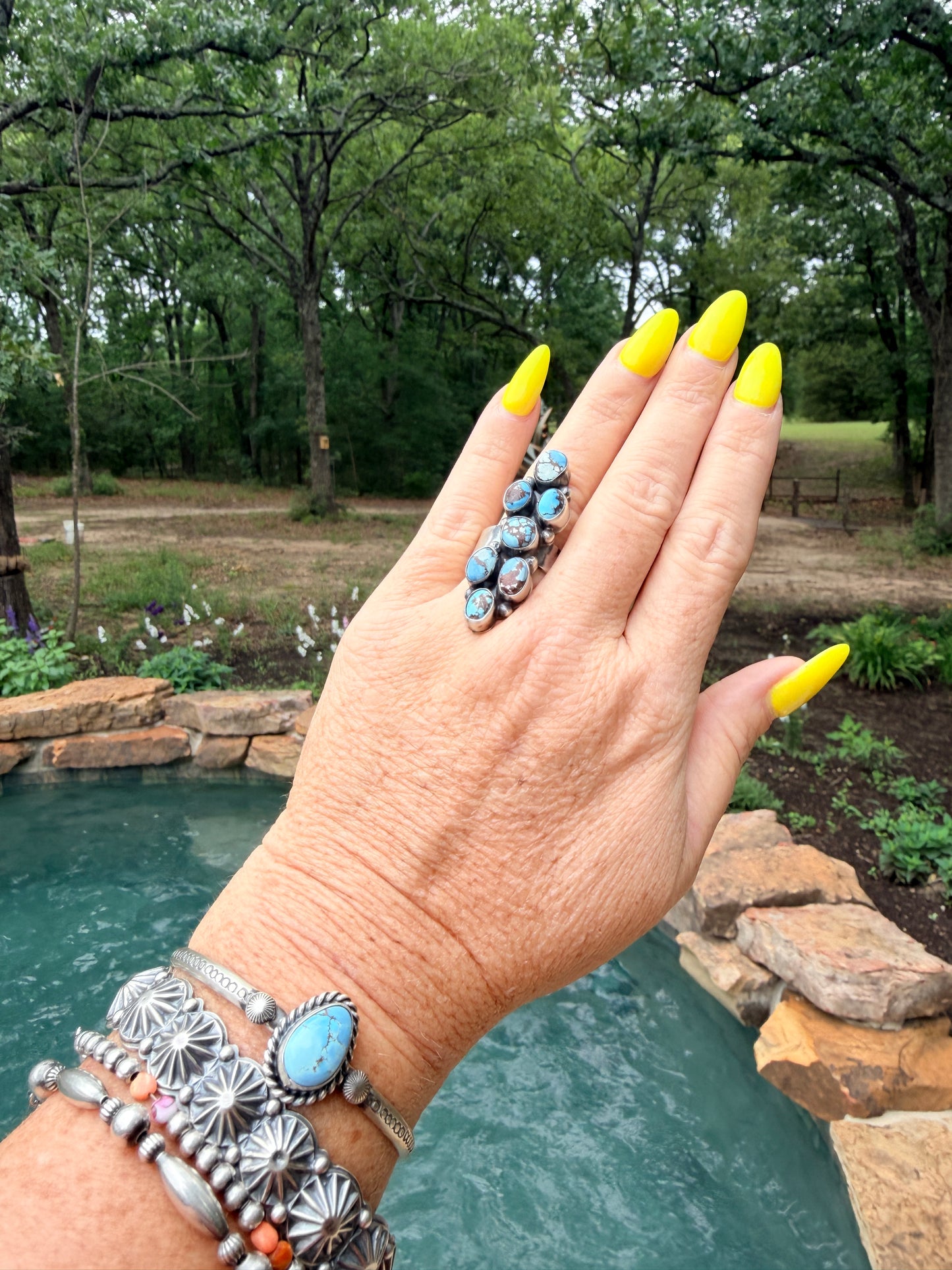 Authentic Amos Jake Navajo Sterling Golden Hills Turquoise Ring Sz. 8