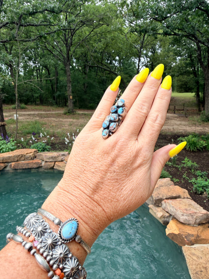 Authentic Amos Jake Navajo Sterling Golden Hills Turquoise Ring Sz. 8