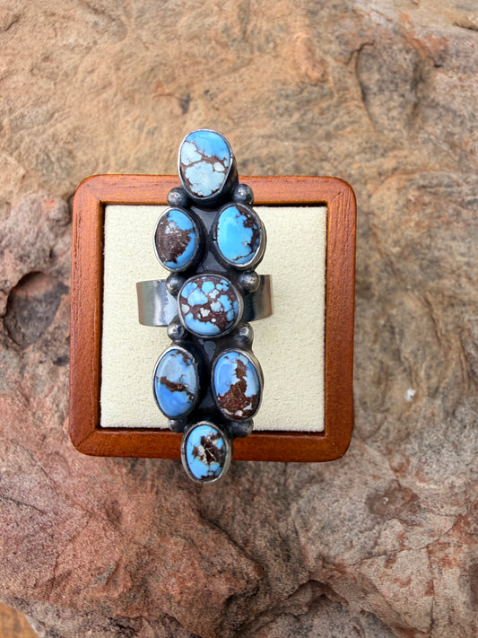 Authentic Amos Jake Navajo Sterling Golden Hills Turquoise Ring Sz. 8