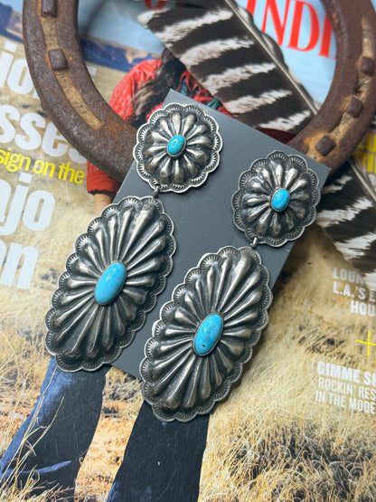 Kingman Rita Lee Double Concho Dangle Earrings