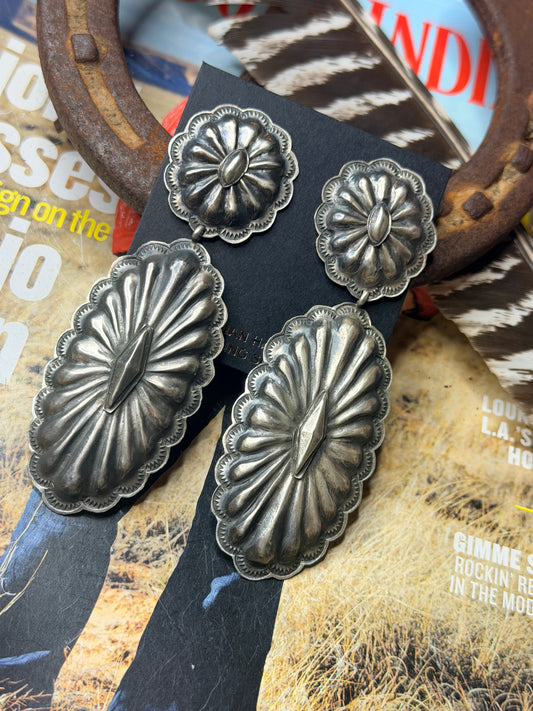 All Silver Rita Lee Dangle Concho Earrings