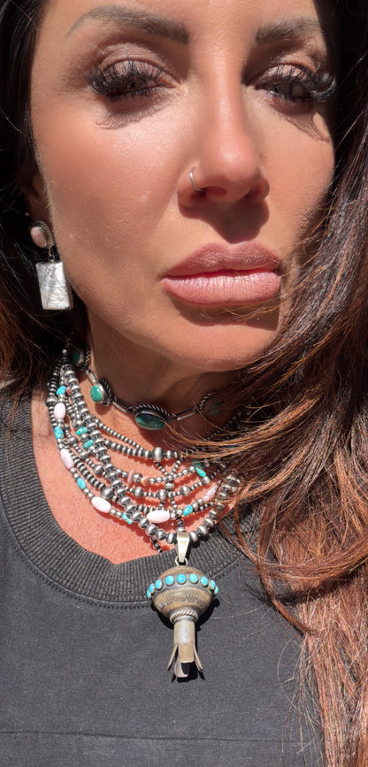 Giant Navajo Made Kingman Turquoise & Sterling Silver Blossom Pendant by Monica Smith