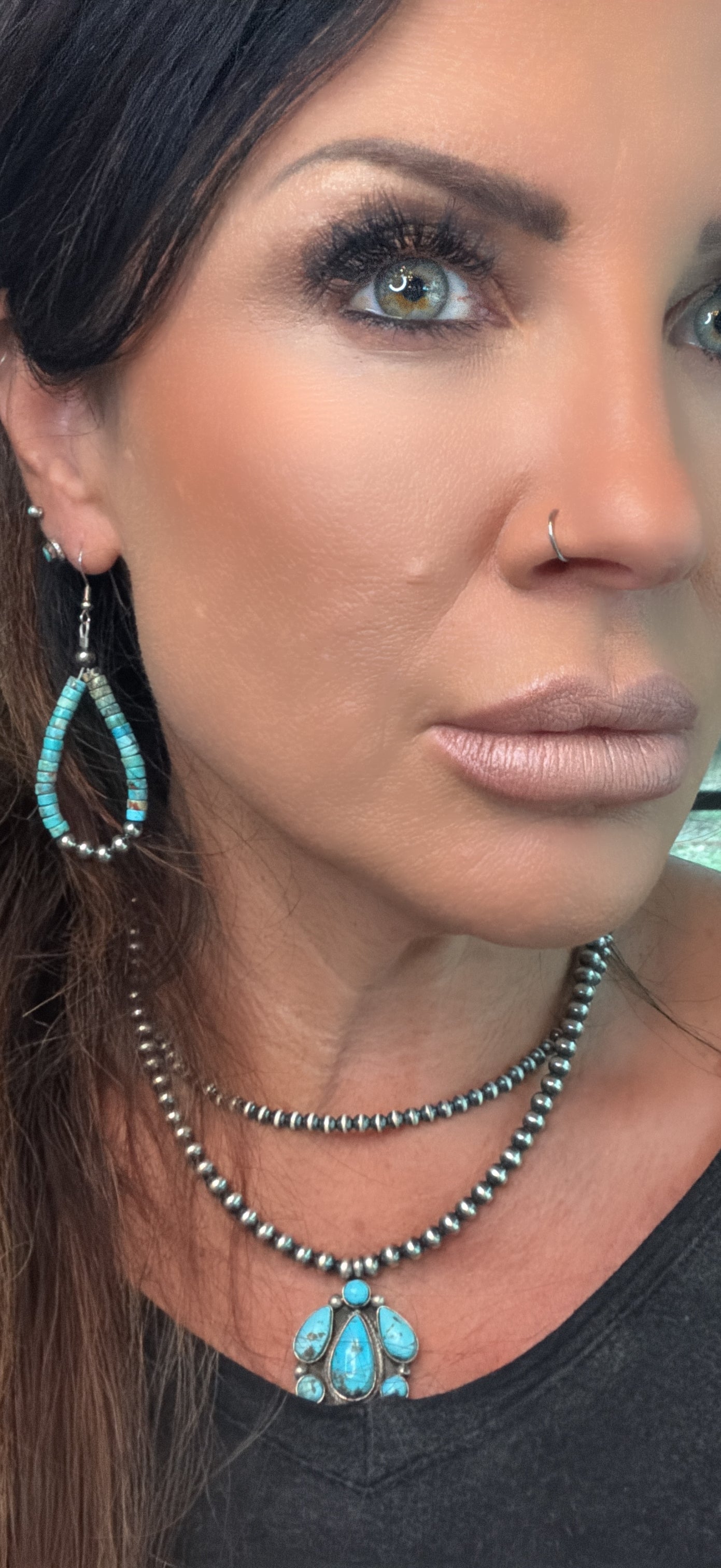 Turquoise Heishi Pearl Loop Earrings