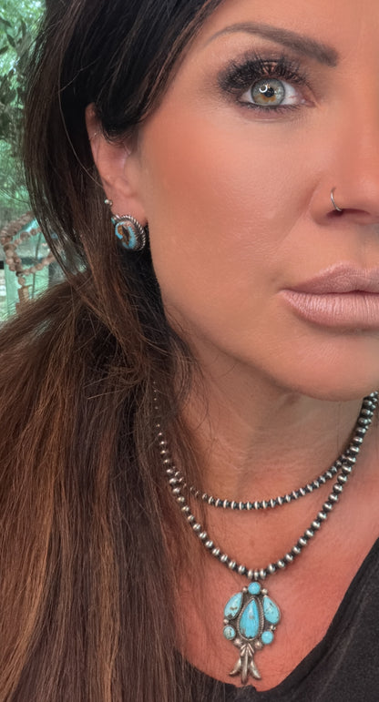 AUTHENTIC HANDCRAFTED STERLING SILVER & BLUE MOJAVE STUD EARRINGS by Freda Martinez