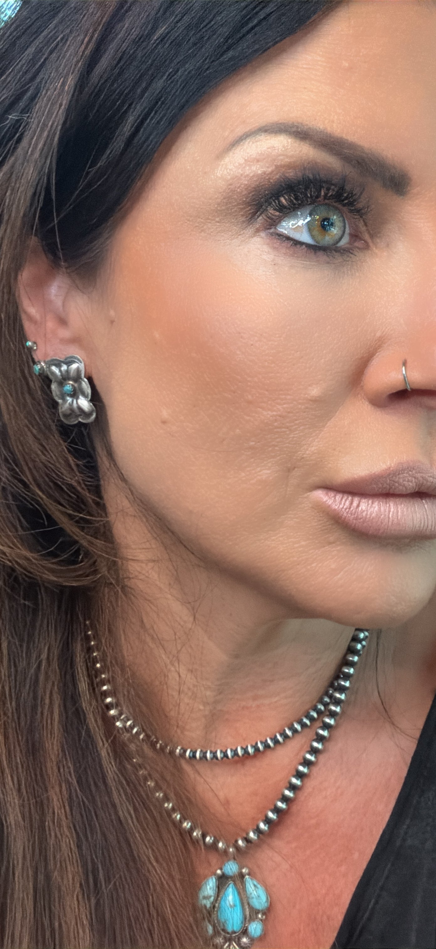 Authentic Sterling Silver Turquoise Concho Post Earrings