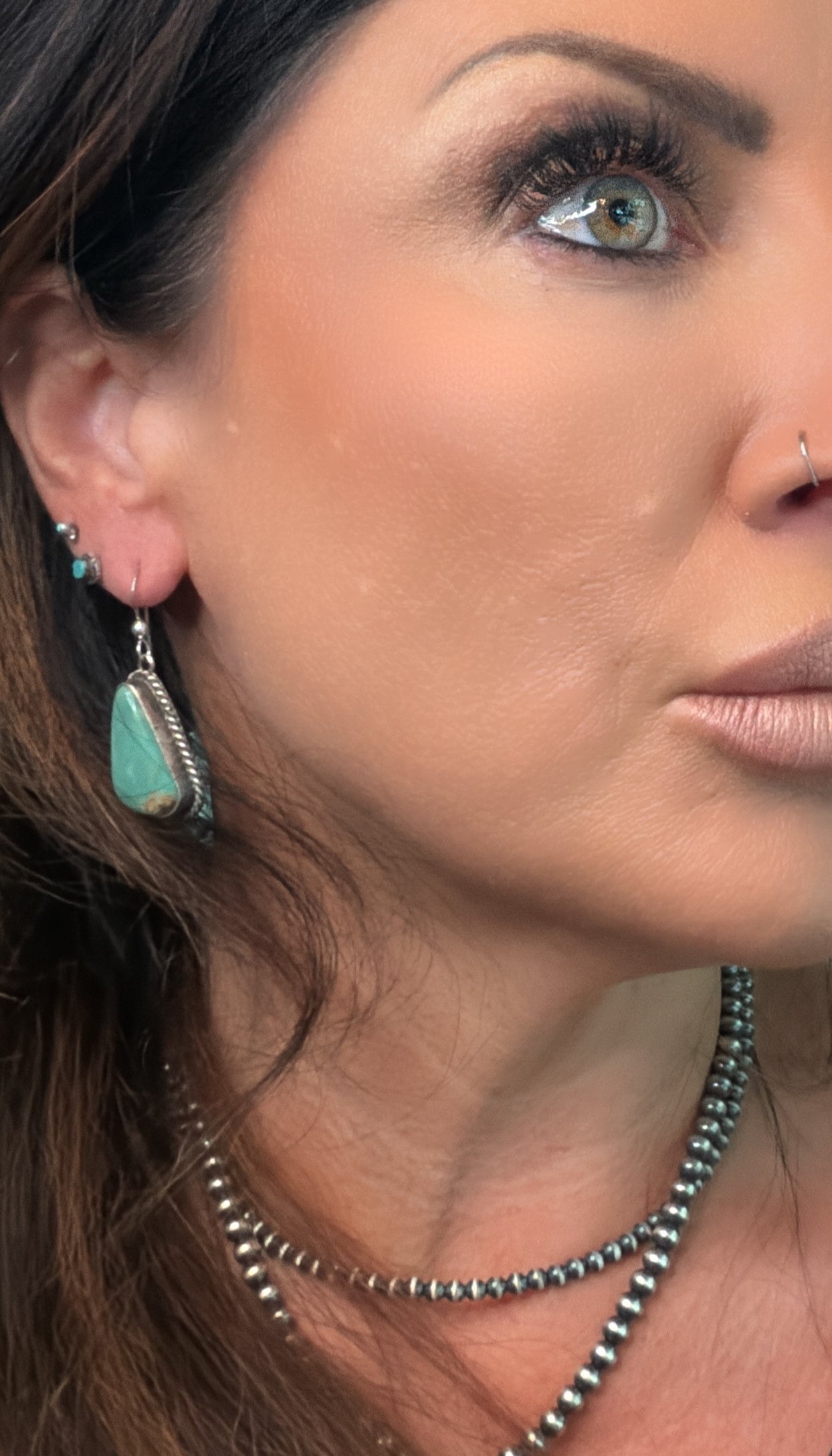 Gorgeous Native Made Green Turquoise Stone Earrings by Irene Kee