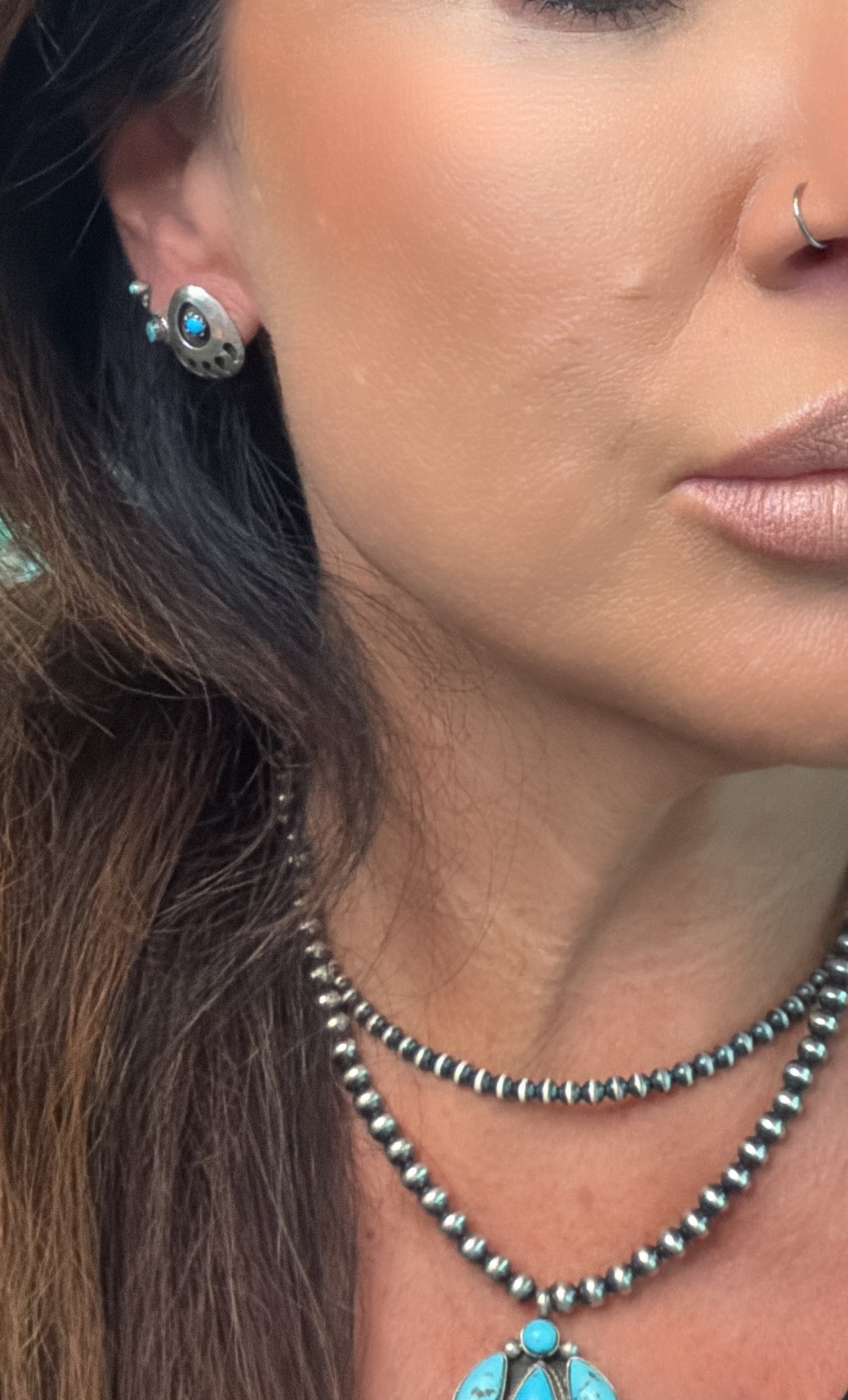 Navajo Paw Earrings 925 Silver Turquoise Native American Artist C from 80's