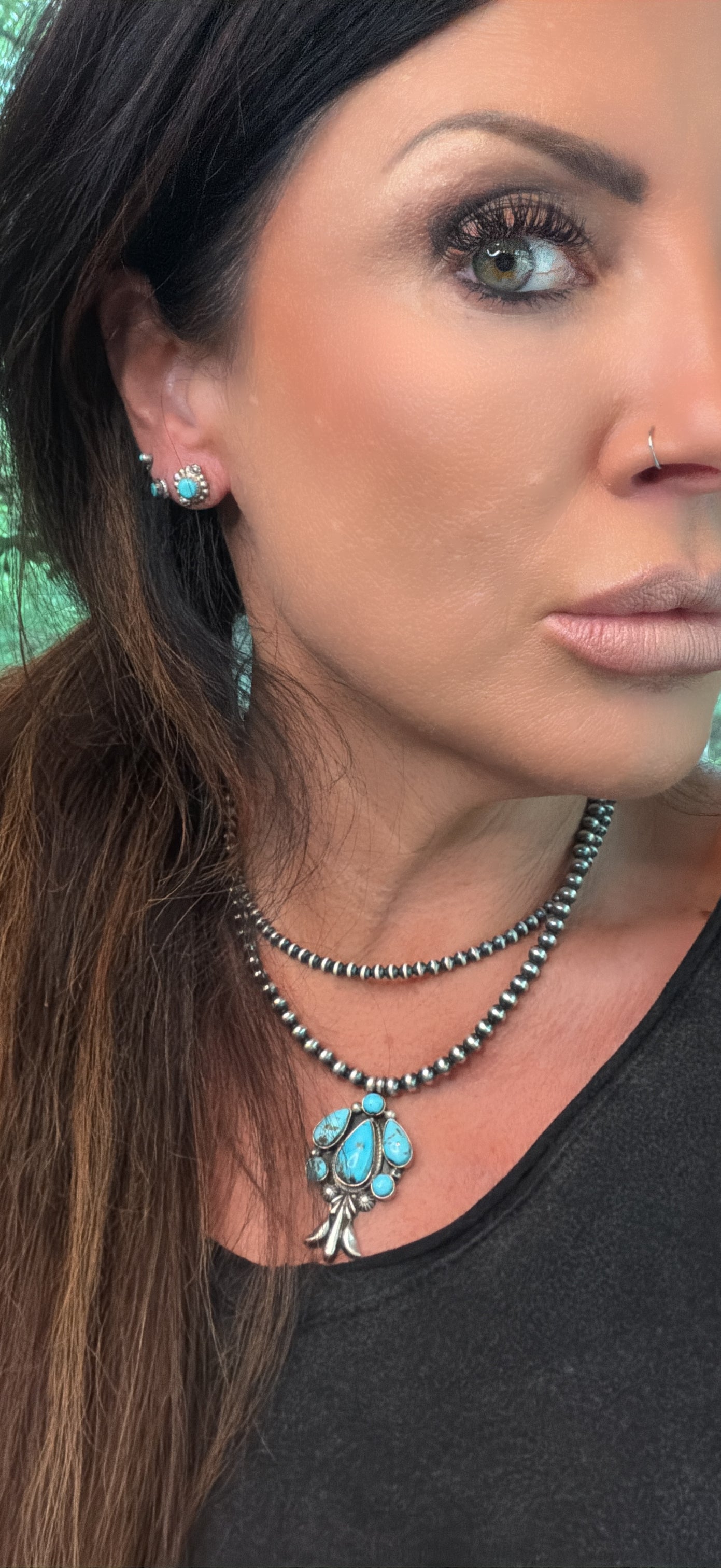 Kingman Turquoise Studs with Sterling Silver by Arlen Quetawki