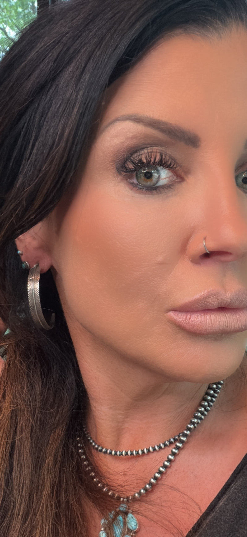 Chris Charley Native American Sterling Silver Feather Semi Hoop Earrings