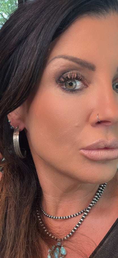 Chris Charley Native American Sterling Silver Feather Semi Hoop Earrings