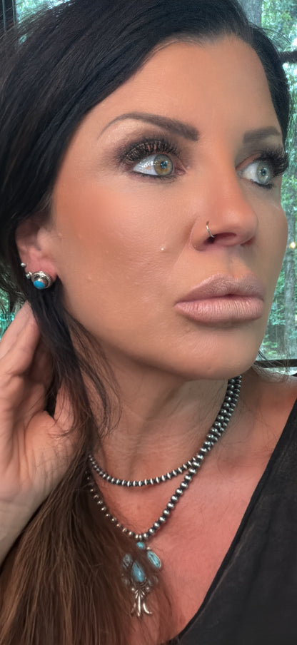 Native Made Sterling Silver Turquoise Post Earring's By Sharon Clark.