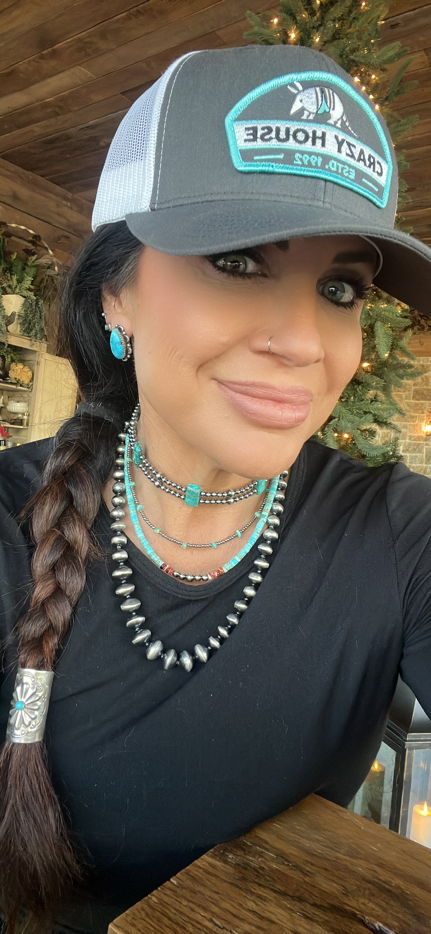 Concho and Turquoise Hand Stamped Braid Keepers 1.5”