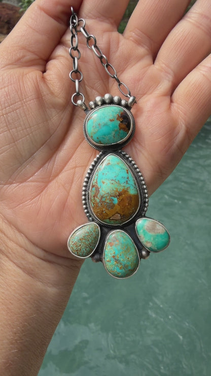 Native Made by Timothy Yazzie Evans, Turquoise & Sterling Silver Cluster Necklace
