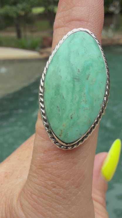 Authentic Native Made Tyrone Turquoise Ring by Ronald Dixson size 7.25