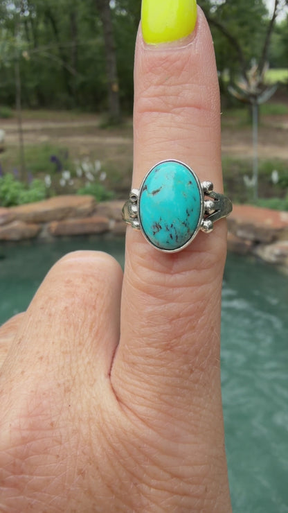 Native American Sterling Silver Turquoise Ring By Jerryson Henio size 7