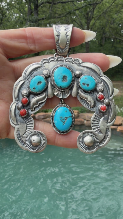 Richard Yazza Sleeping Beauty, Mediterranean Coral & Sterling Silver Naja Pendant